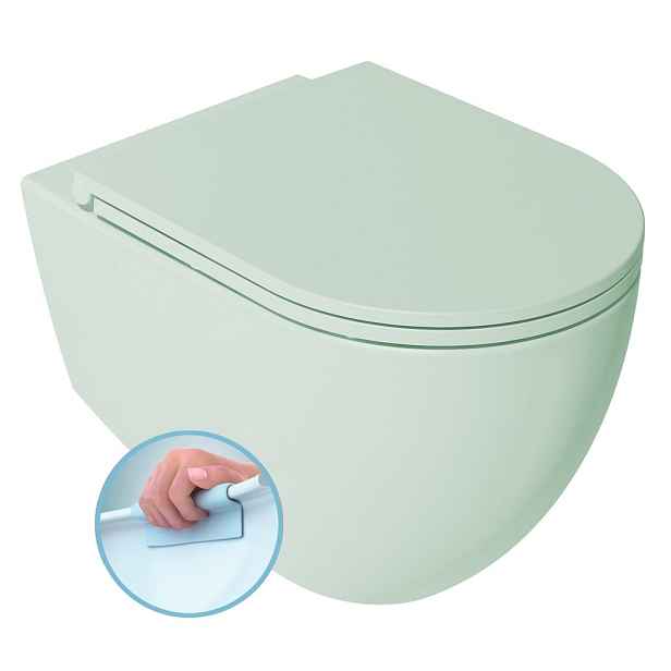 Isvea INFINITY závěsná WC mísa, Rimless, 36,5x53cm, zelená mint