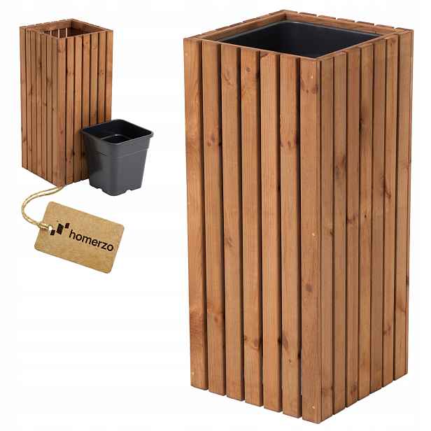 Velký zahradní květináč dřevěný vysoký 80 cm, vložka 1x18 l terasa balkon zahrada