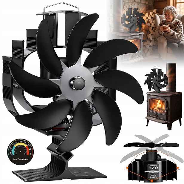Termoelektrický Krbový Ventilátor Napájený Teplem, Tichý Ventilátor, Černý