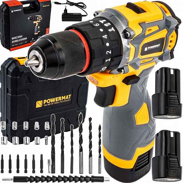 Aku Šroubovák Powermat Vrtáky Nástavce PM-WA-16.8V-1.5M