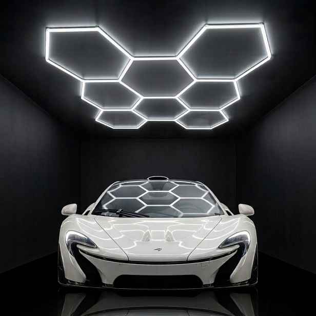 Černý stropní svítidlo 6500K 245W Hexagon 8 229x237 cm, silný panel