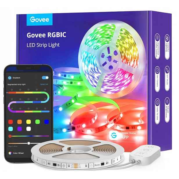 Led světelný pásek Govee Rgbic 5 m s Bluetooth, barevný světelný efekt