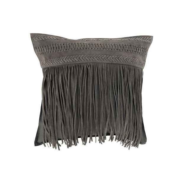 Šedý kožený polštář s výplní  Tassels -  45*45*10cm J-Line by Jolipa