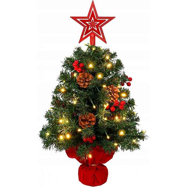 Umělý Vánoční Stromeček Led 60 CM S Šiškami A Bobulemi, Dekorace Stolu Na Vánoce