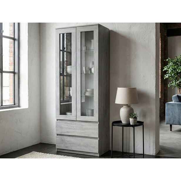 Vysoká vitrína Carlos, šedý beton, šířka 70 cm