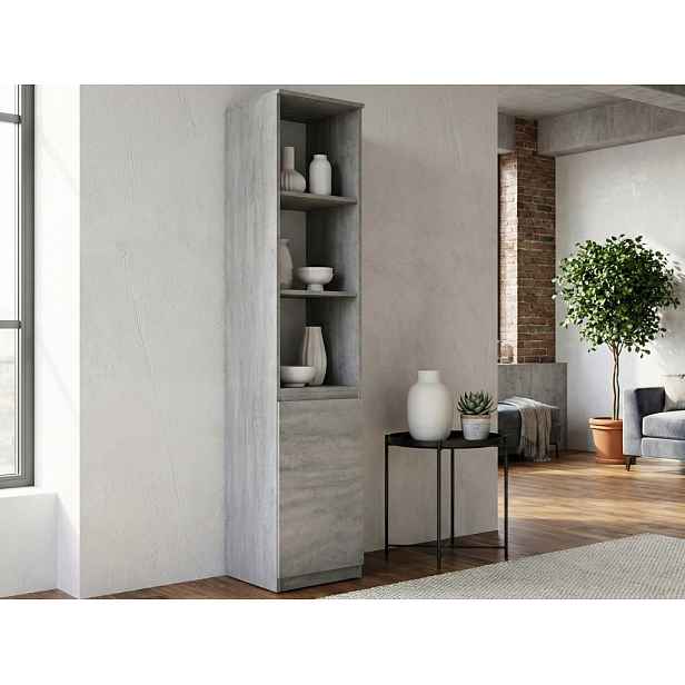 Regál s dvířky Carlos, šedý beton, šířka 40 cm
