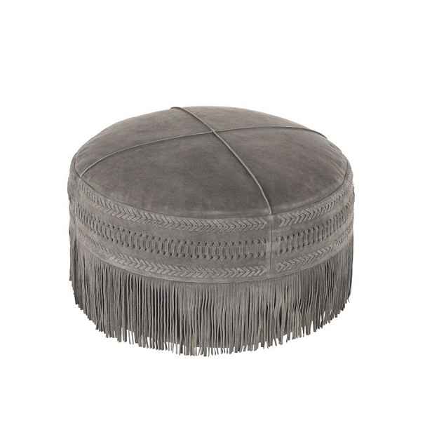 Šedý kožený puf s výplní  Tassels -  Ø 52*40cm J-Line by Jolipa