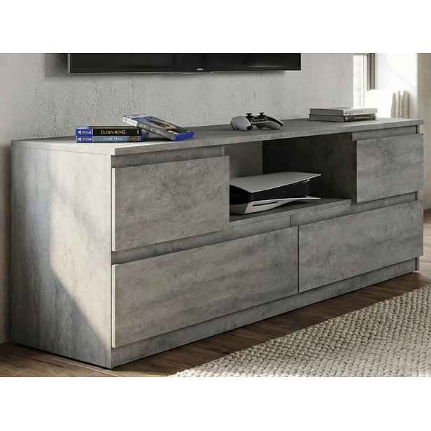 TV skříňka Carlos, šedý beton, šířka 140 cm