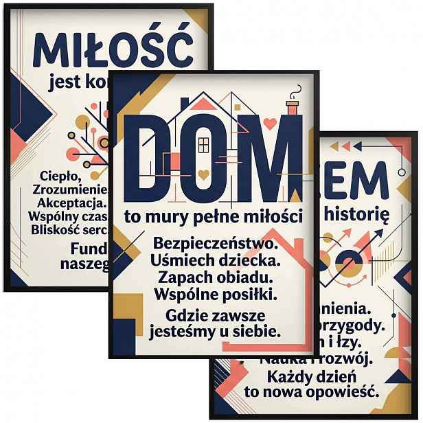 Moderní obraz na zeď Dom Retro nápisy Módní sada plakátů