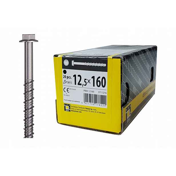 Šroub, šroub do betonu bezkolíkový 12,5 x 160 mm 20 Ks Pbw Domax