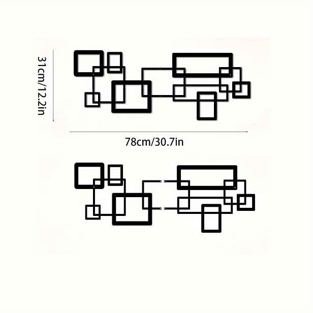 TEMU 2dílná kombinovaná sada moderní geometrické kovové nástěnné dekorace - černobílý , abstraktní linkový design, horizontální nástěnná dekorace do