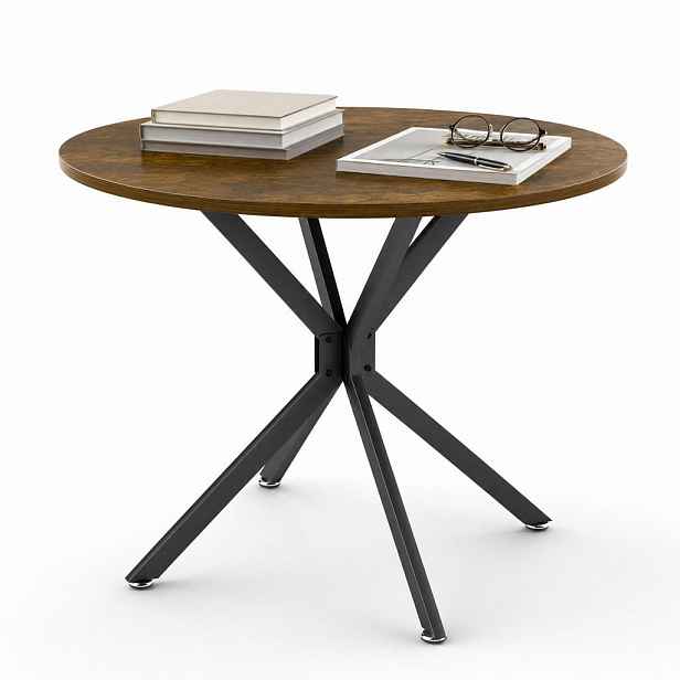 STILVORA HNĚDÝ JÍDELNÍ STŮL kulatý kuchyňský stůl 90 cm, kovové nohy, pro 1–4 osoby, úspora místa, 90x90x78 cm