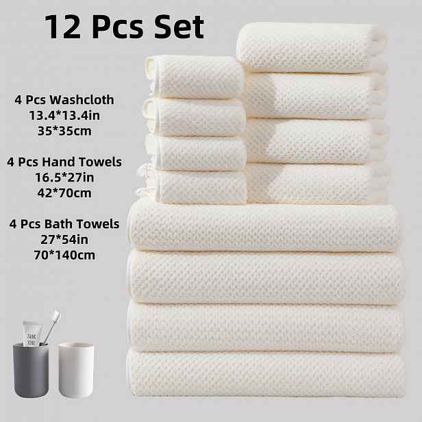 TEMU 12dílná sada ultra měkkých ručníků s ananasovou kostkou a korálovým vzorem, 4 ks osušek 70 x 140 cm, 4 ks ručníků na ruce 42 x 70 cm, 4 ks