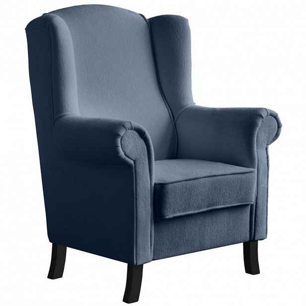 Beautysofa KŘESLO UŠÁK Leonardo tmavě modré, bouclé látka