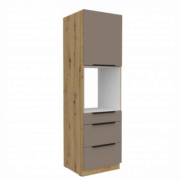Vysoká skříňka pro vestavnou troubu Aria 60 DPS-210 3S 1F - Premium Box Barva korpusu: Dub artisan, Barva dvířek: TA - Sandgrau AFM