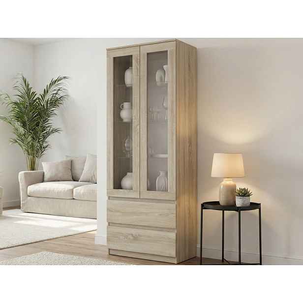 Vysoká vitrína Carlos, dub sonoma, šířka 70 cm