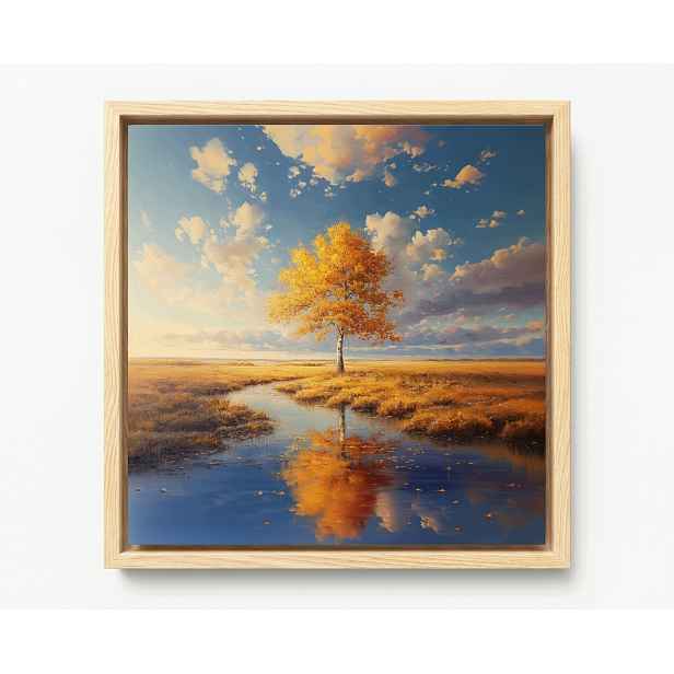 Obraz Rám Americký Box Zlatý Podzim Osamělé Dřevo Louka Krajina 60x60