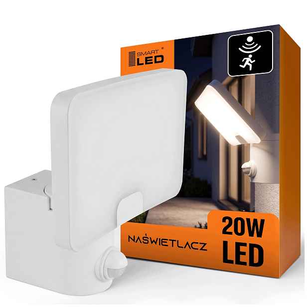 Halogenový Led reflektor 20W Fasádní lampa Snímač pohybu IP65 Cct Bílá