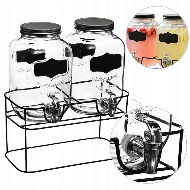 Sada skleněných sklenic s kohoutkem 2x4 l na vodu, limonádu, džus, sladký stůl