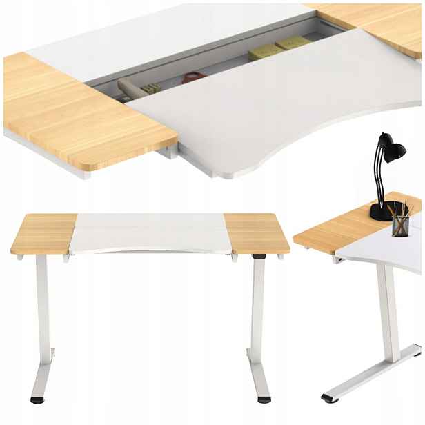 Regulovatelný Elektrický psací stůl 120 x 60 cm, bílá barva, dřevo, naklápěcí deska