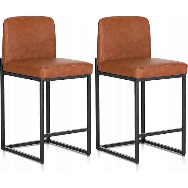 2x Barová Židle Barová stolička s opěradlem Alpha Home Eko kůže hnědá
