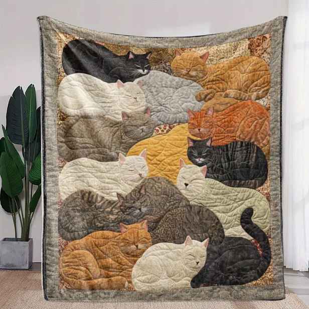 Deka deka přehoz spící kočky kočičky dárek art ala patchwork 150x200 cm