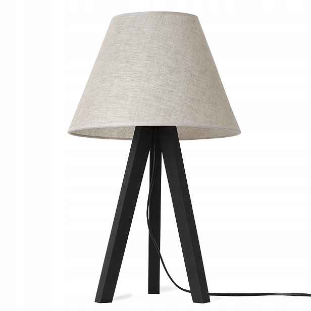 Noční Lampa Stolní Lampa Len Trojnožka Dřevěná S Stínítkem Béžový Kužel