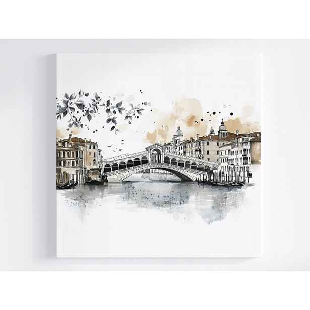 Obraz Na Plátně Canvas Město Panorama Benátky Most Rialto Skica 50x50