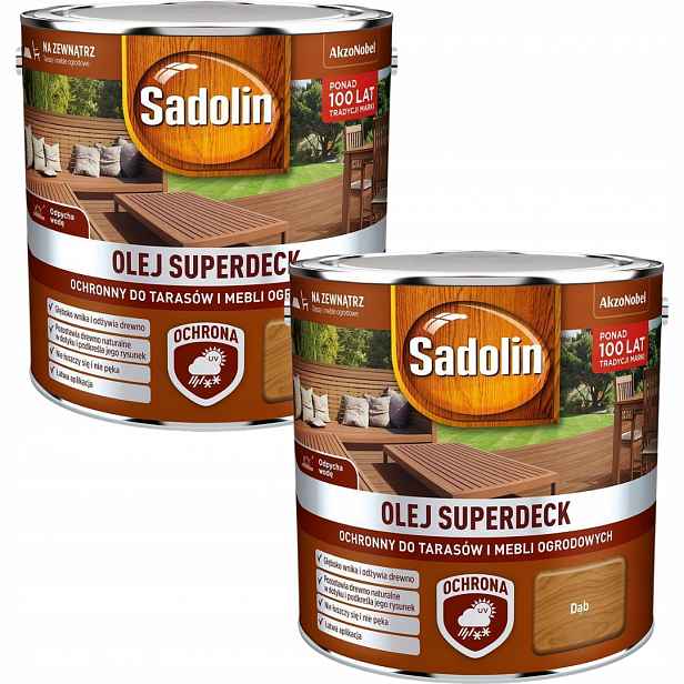 Sada Sadolin Olej 2x2,5L Superdeck Ochranný Pro Terasy A Nábytek Dub 5L