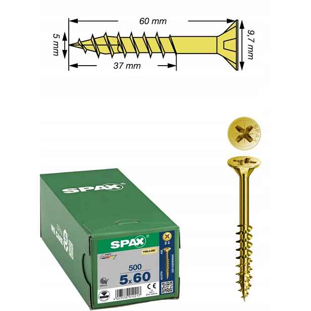 Univerzální šroub na dřevo (zlatý) Spax 5 x 60 mm Yello-x 500 ks