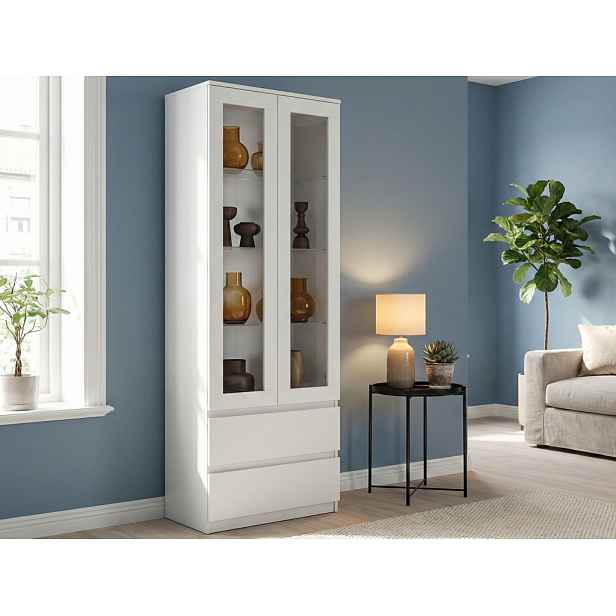 Vysoká vitrína Carlos, bílá, šířka 70 cm