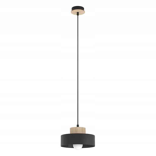 Emibig Kivi závěsná lampa černá s dřevem 1xE27 15W