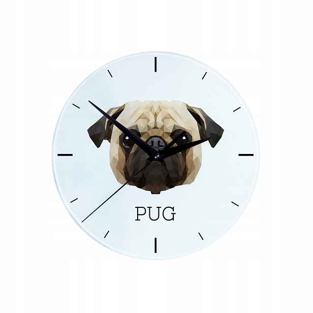 Mops, Pug skleněný závěsný nástěnný hodinový stroj s geometrickým psem