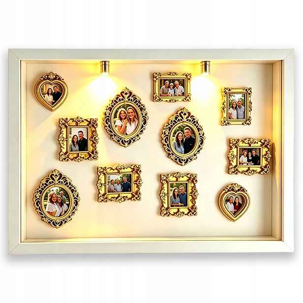 Mini Muzeum Krabička Diy Se Zlatými Rámečky Na Památku Na Svatba Bílá