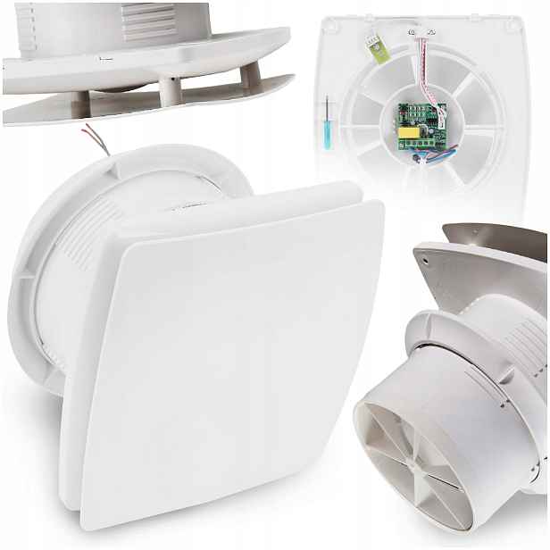 Nástěnný Koupelnový Ventilátor 100 mm Klapka Časovač Bílý Senzor Vlhkosti