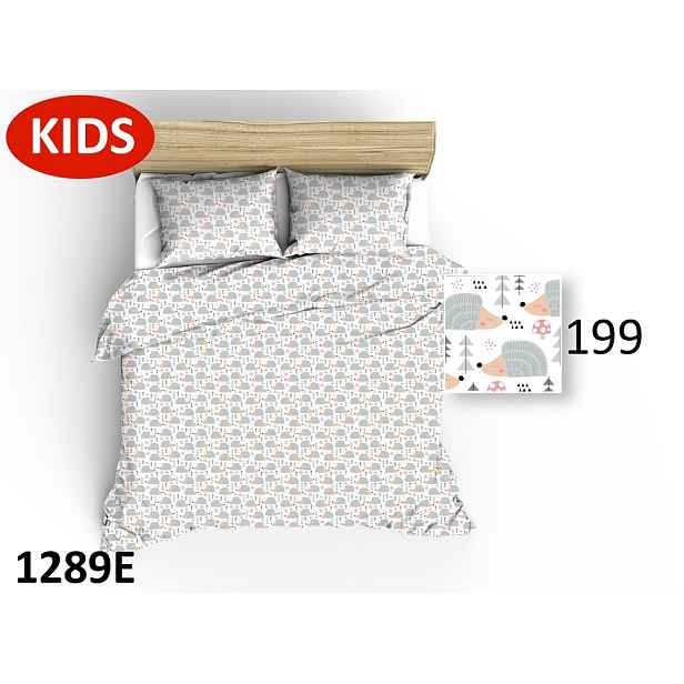 Povlečení 160x200 bílá ježci stromky šedé muchomůrky
