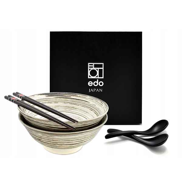 Sada 2 misek s lžícemi a paličkami Ramen Uzu White 1100 ml Box