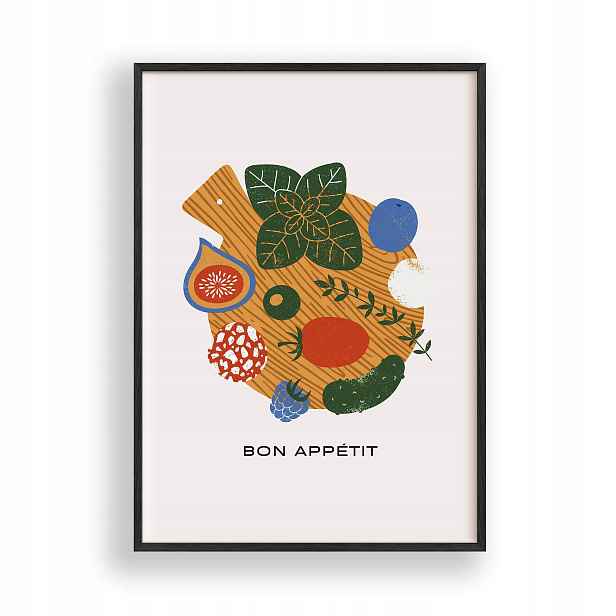 Obraz Bon Appétit Kuchyně Plakát Rámeček Dřevěný Černý 30x42 cm