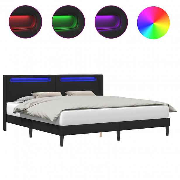 vidaXL Rám postele s LED pásky s čelo Černá 180 x 200 cm Umělá kůže