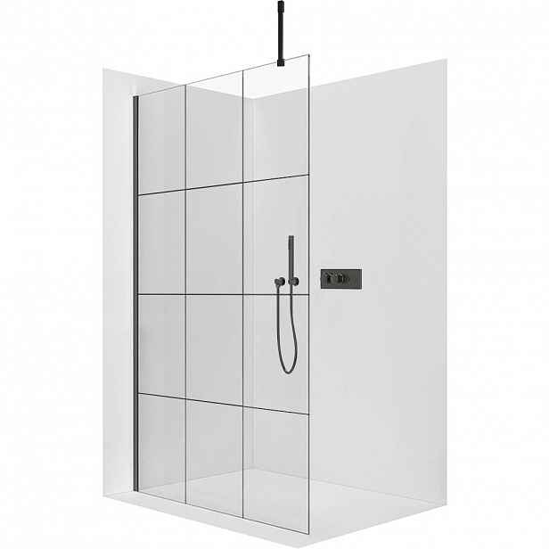 Sprchová zástěna Walk-in Onyx Top Cube L/P - 8 mm - hranatá vzpěra - černá matná, industriální sklo - 120x200 cm