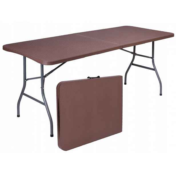 Banketový stůl skládací do kufru Rattan 180x74x74,5 hnědý
