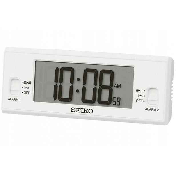 Bílý Budík Seiko QHL093W Teploměr Vlhkoměr 2 Alarmy Podsvícení