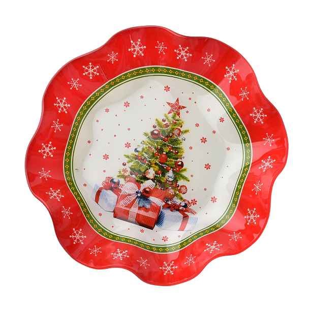 Mondex Vánoční skleněný talíř Santa Lila 23,3 cm červený