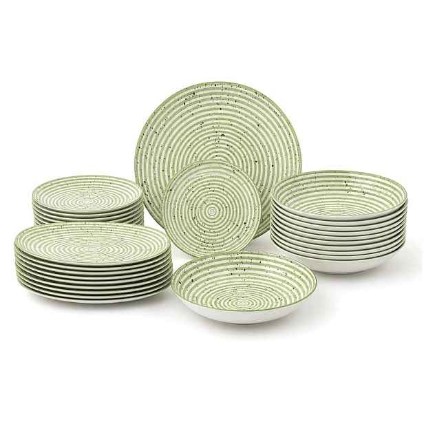 Obědový set pro 12 osob 36 ks porcelánově zelený s pruhy