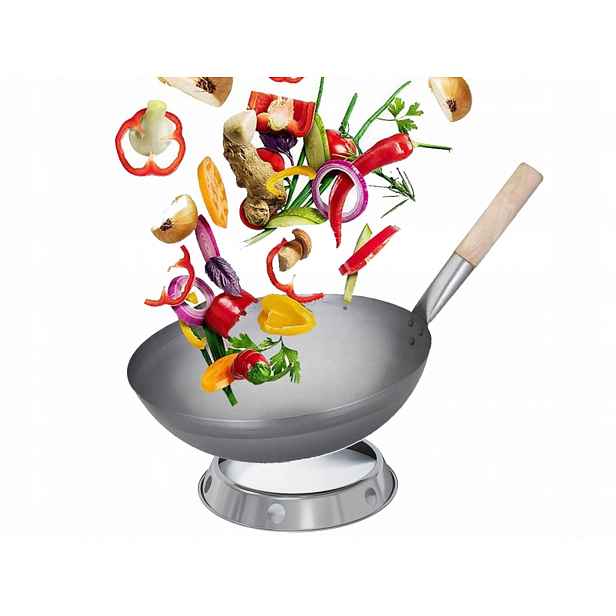 Čínský wok Kovaná ocelová pánev 14" 35 cm kroužek Podstavec pro wok
