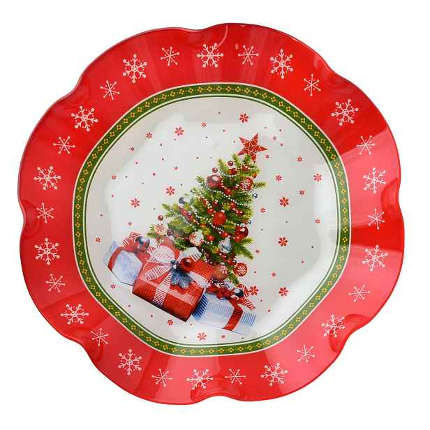 Mondex Vánoční skleněný talíř Santa Lila 28,5 cm červený