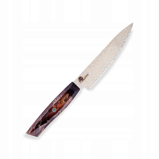 Malý loupací nůž Utility 130 mm Dellinger Resin Mash Gold Damascus