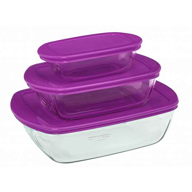 Sada 3x Žáruvzdorná nádoba Cook&Store Pyrex 0,4+ 1,2+ 2,5 L fialová