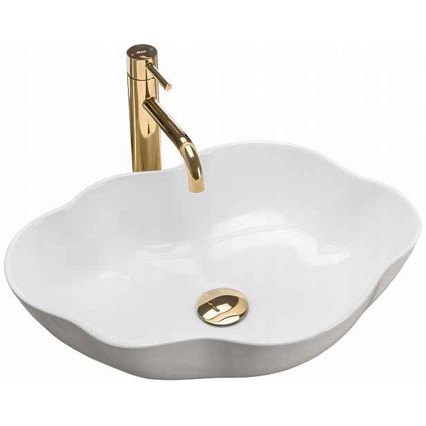 Umyvadlo Na Desku Asymetrické Bílé Rea Pearl White Kulaté 51x37 cm