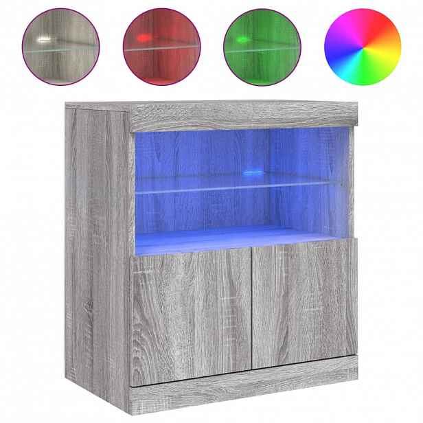 vidaXL Příborník s LED osvětlením šedý sonoma 60 x 37 x 67 cm